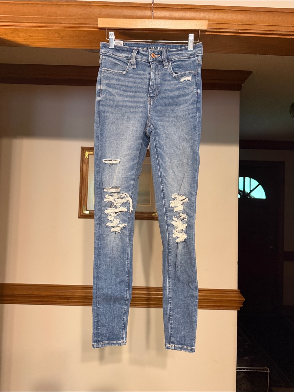 American Eagle Outfitters Distressed Light Blue Skinny Jeans